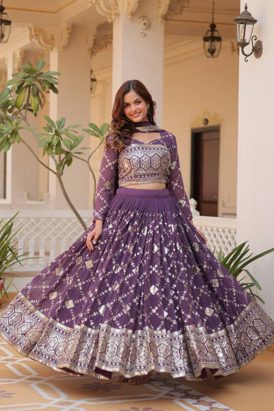 Heavy Faux Georgette Embroidered Lehenga Choli With Dori Latkan - ETHNICDEAL