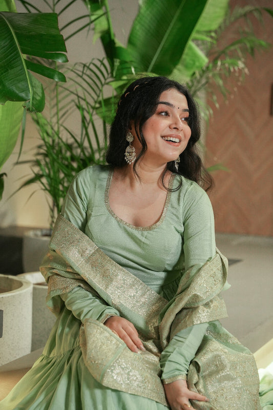 Appealing Pure Roman Silk Fully Stitched Anarkali Pant Suit - ETHNICDEAL