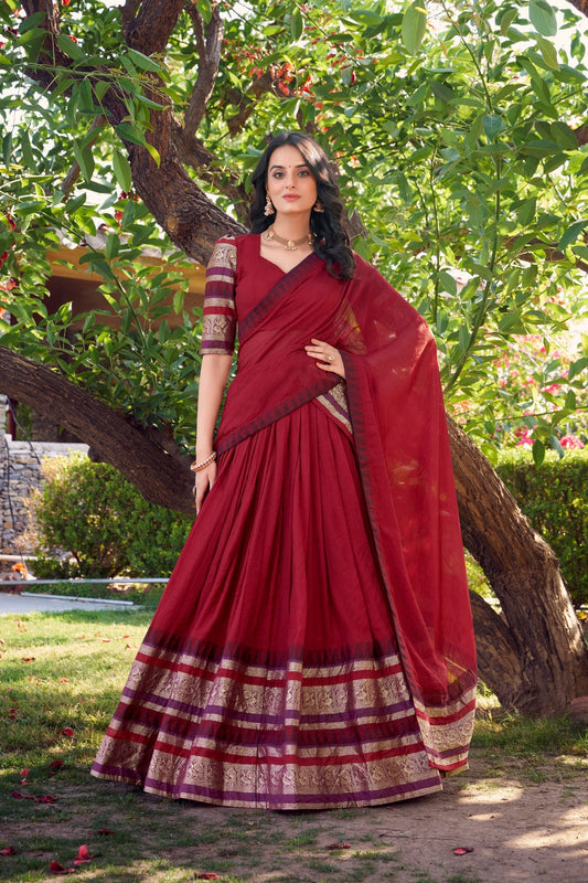 Exquisite Pure Chanderi Zari Weaving Worked Lehenga Choli - ETHNICDEAL