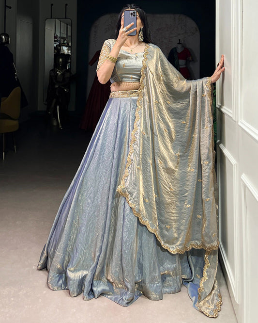 Sky Blue Color Fendi Pastel Lehenga Choli - ETHNICDEAL