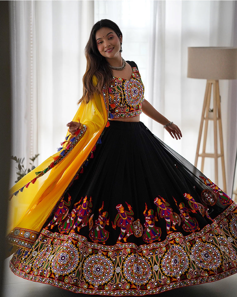 Black Color Georgette Navratri Lehenga Choli - ETHNICDEAL