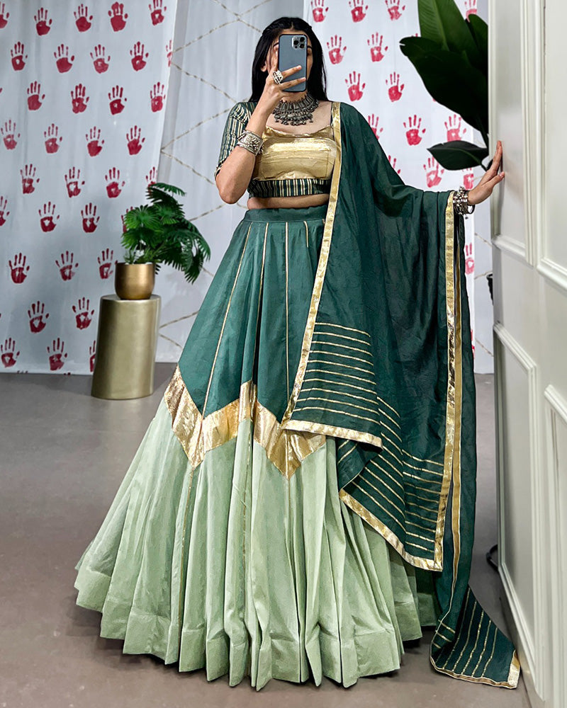 Pista Green Color Pure Chanderi Navratri Lehenga Choli - ETHNICDEAL