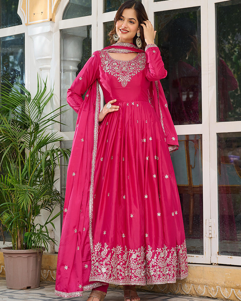 Pink Color American Silk Thred with Sequnce work Gown - ETHNICDEAL