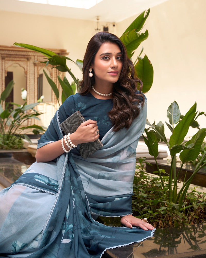 Bottle Green Color Weightless Marble Saree - ETHNICDEAL