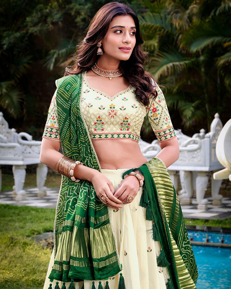 Square Shape Off-White Color Cotton Lehenga Choli - ETHNICDEAL