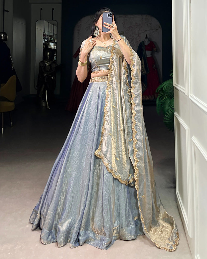 Sky Blue Color Fendi Pastel Lehenga Choli - ETHNICDEAL