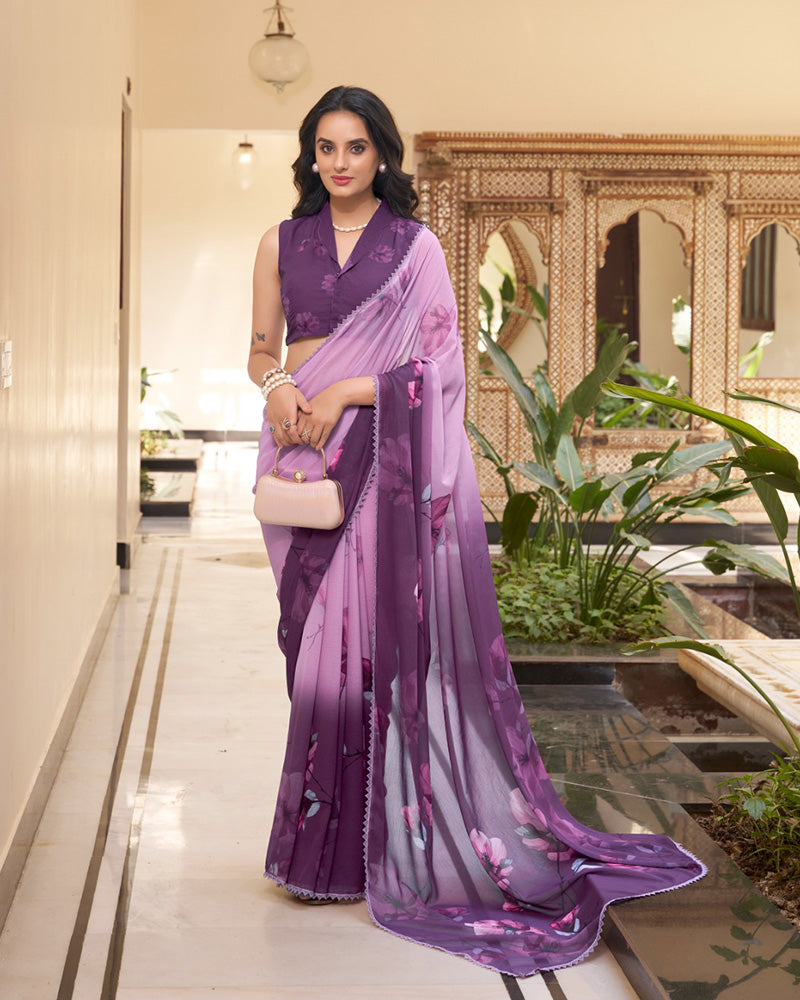 Purple Color Weightless Marble Saree - ETHNICDEAL