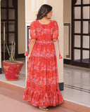 Orange Color Georgette Printed Gown - ETHNICDEAL