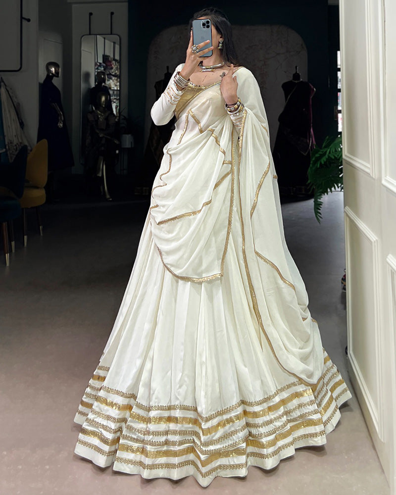 White Color Pure Rayon Navratri Lehenga Choli - ETHNICDEAL