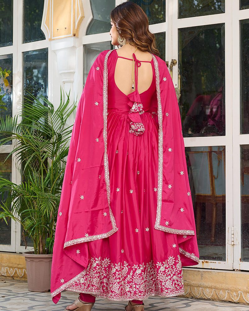 Pink Color American Silk Thred with Sequnce work Gown - ETHNICDEAL