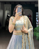 Sky Blue Color Fendi Pastel Lehenga Choli - ETHNICDEAL