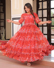 Orange Color Georgette Printed Gown - ETHNICDEAL
