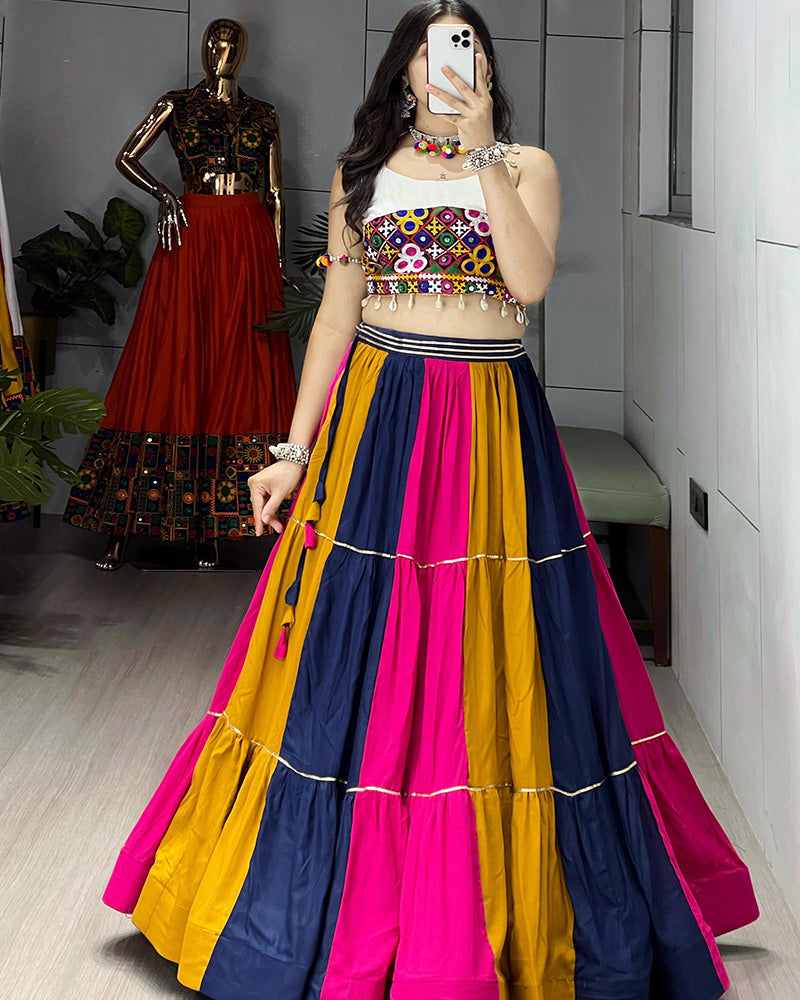 Multi Color Pure Rayon Cotton Navratri Lehenga Choli - ETHNICDEAL