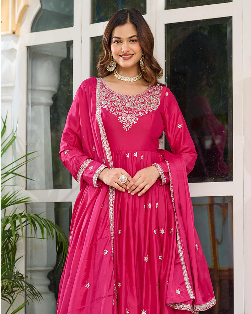 Pink Color American Silk Thred with Sequnce work Gown - ETHNICDEAL