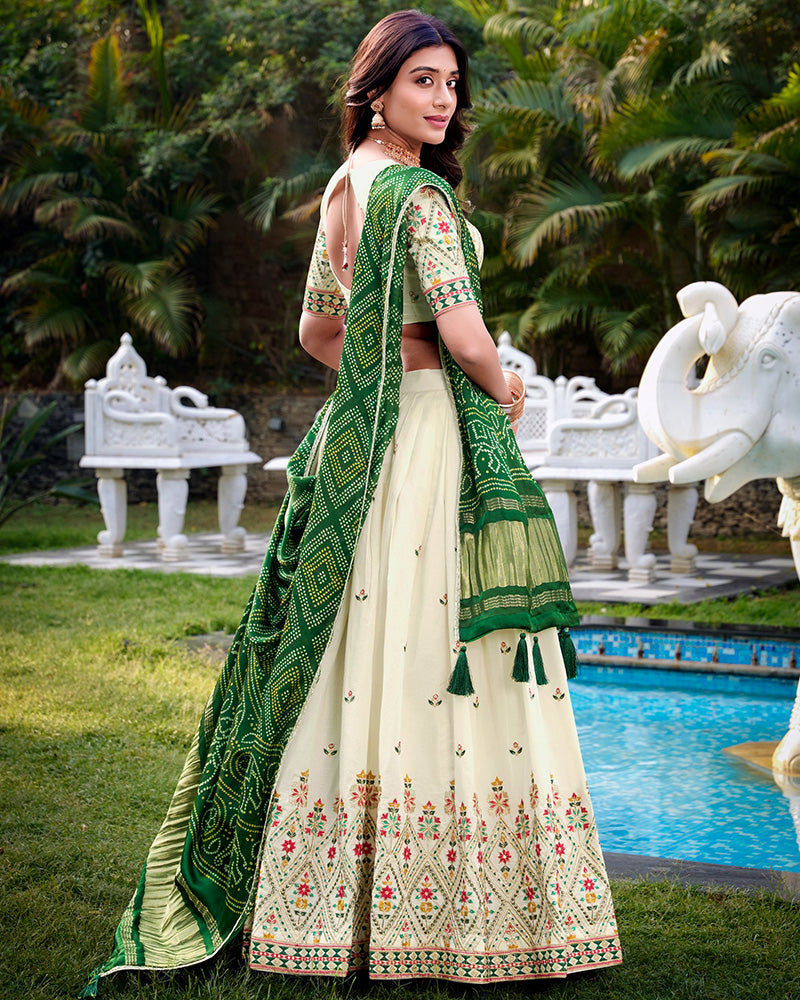 Square Shape Off-White Color Cotton Lehenga Choli - ETHNICDEAL