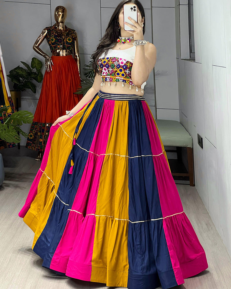 Multi Color Pure Rayon Cotton Navratri Lehenga Choli - ETHNICDEAL