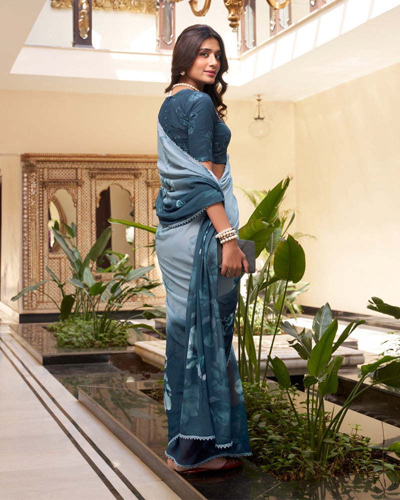 Bottle Green Color Weightless Marble Saree - ETHNICDEAL