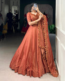 Rust Orange Color Korean Tussar Silk Lehenga Choli - ETHNICDEAL