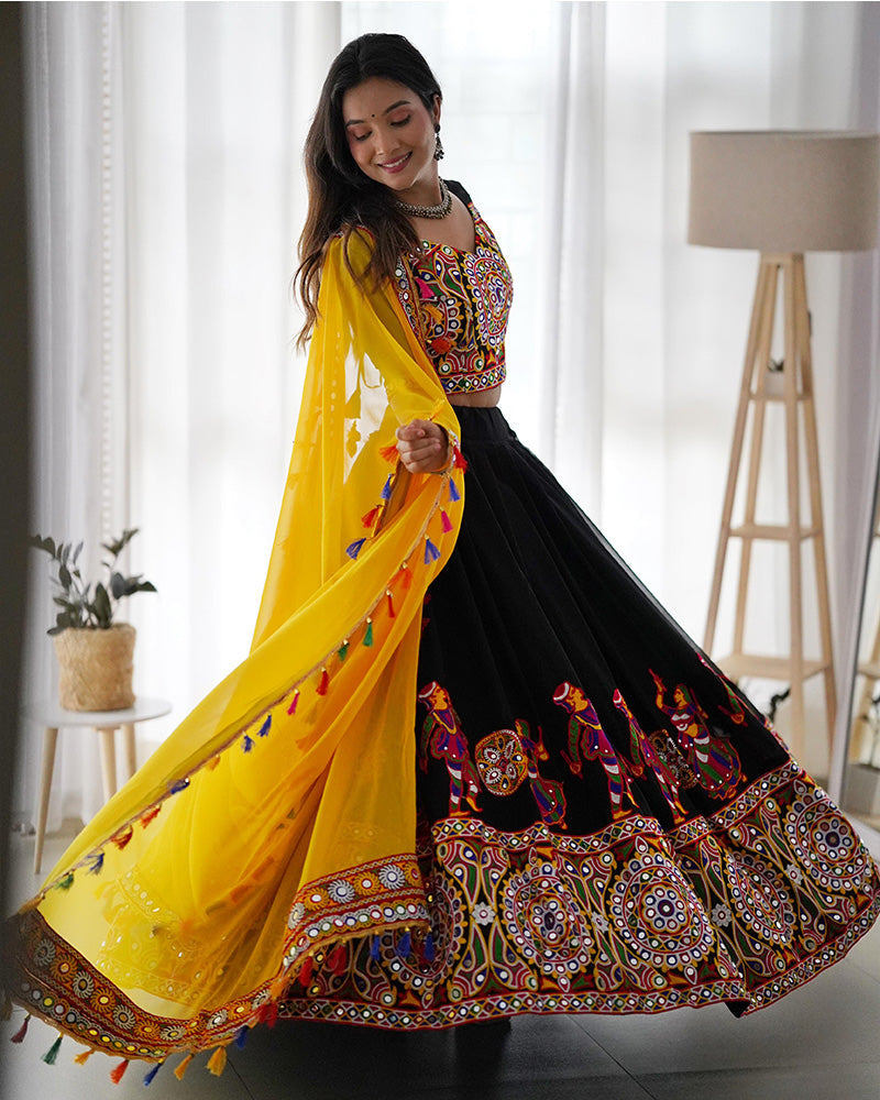 Black Color Georgette Navratri Lehenga Choli - ETHNICDEAL