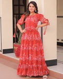 Orange Color Georgette Printed Gown - ETHNICDEAL