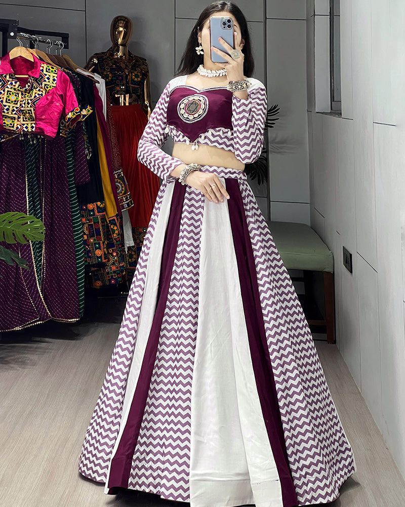 White Wine Color Pure Rayon Cotton Navratri Lehenga Choli - ETHNICDEAL