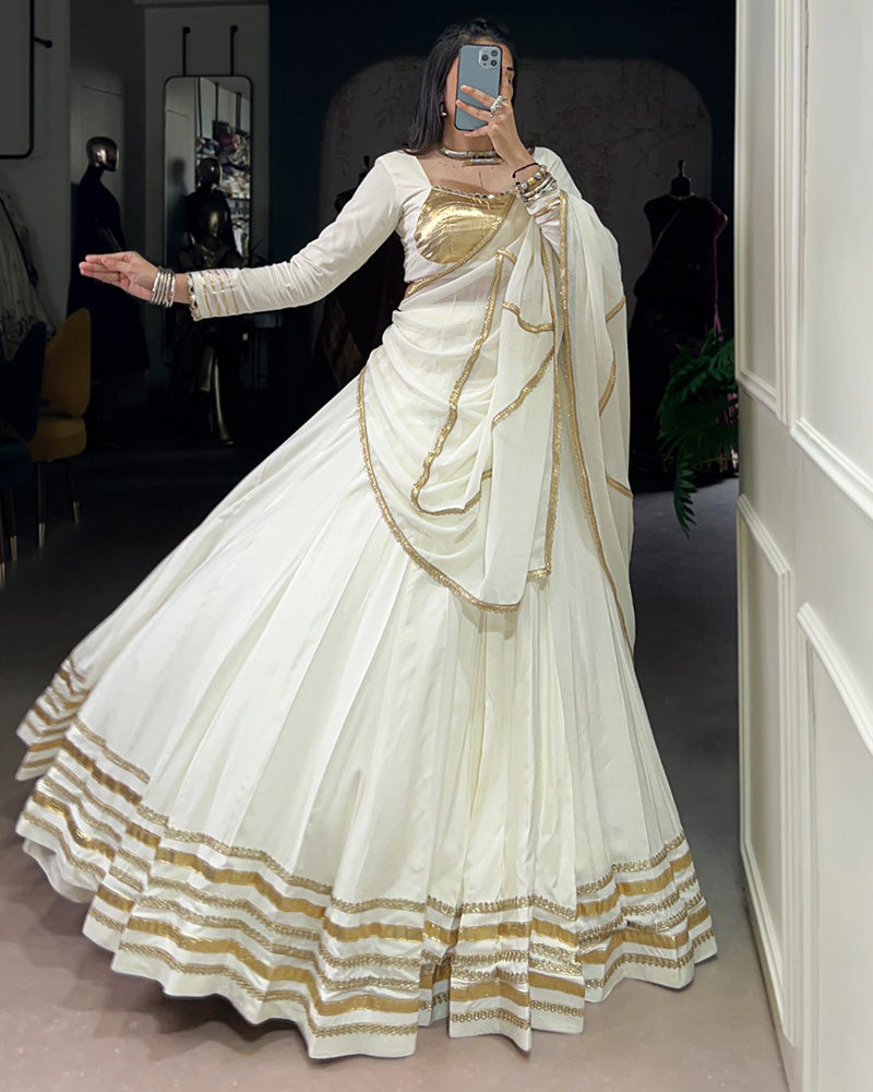 White Color Pure Rayon Navratri Lehenga Choli - ETHNICDEAL