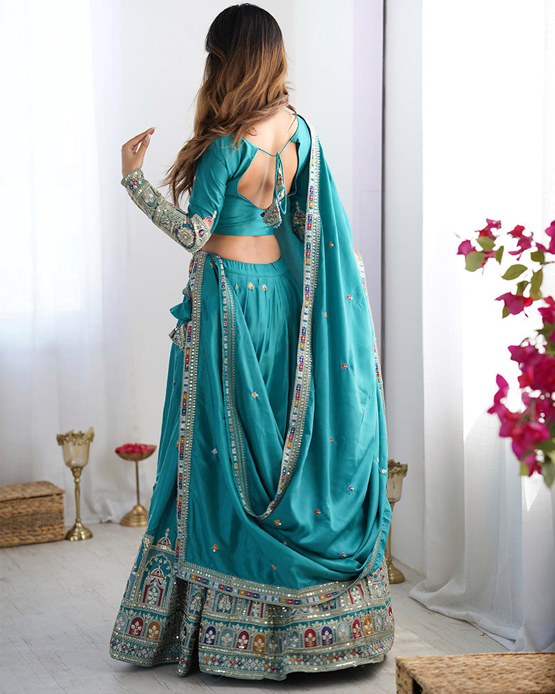 Bottle Green Color Natural Crepe Silk Lehenga Choli - ETHNICDEAL