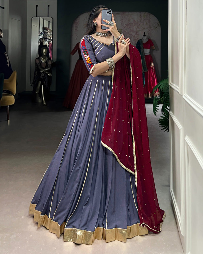 Onion Color Rayon Embossed Navratri Lehenga Choli - ETHNICDEAL