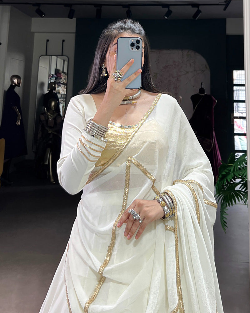 White Color Pure Rayon Navratri Lehenga Choli - ETHNICDEAL