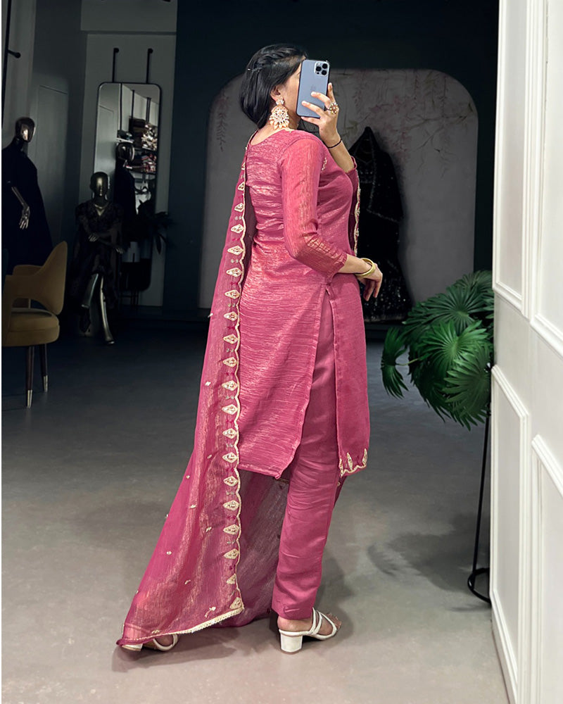 Pink Color Silver Glory Three Piece Kurti Suit - ETHNICDEAL