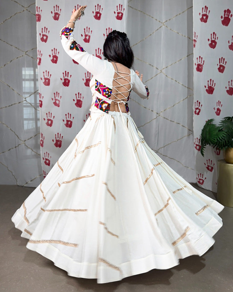 White Color Pure Rayon Navratri Lehenga Choli - ETHNICDEAL
