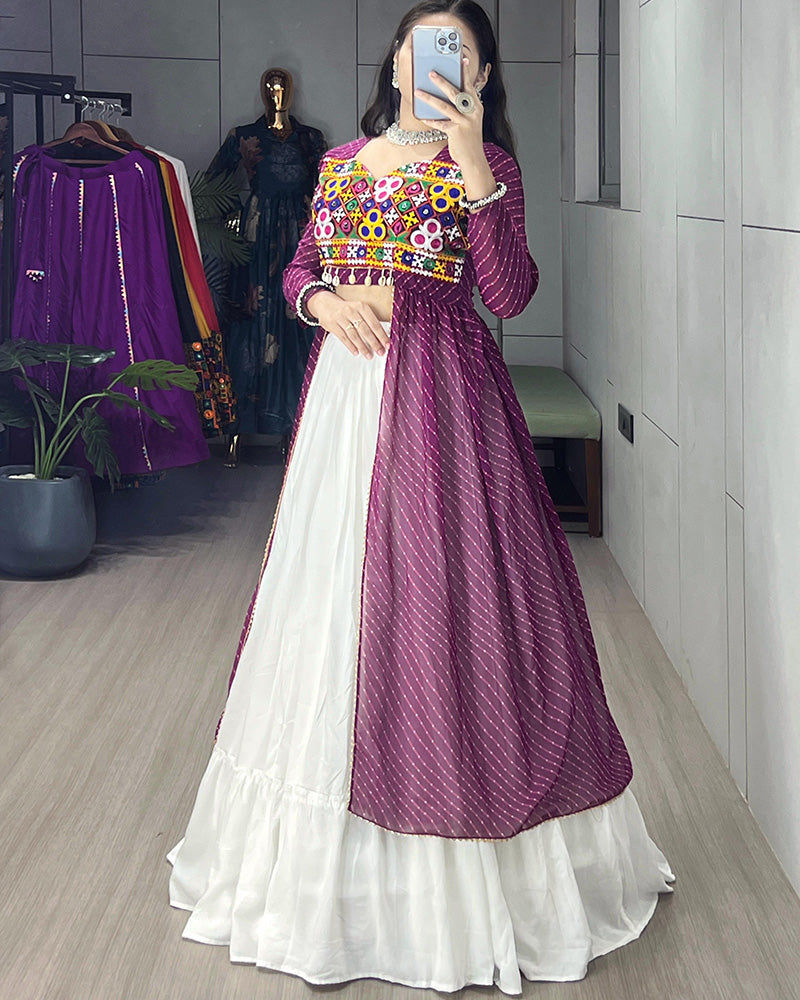 Wine Color Georgette Kurti With Rayon Lehenga - ETHNICDEAL