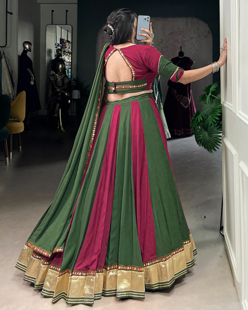 Elegant Dual-Tone Green and Magenta Navtratri Lehenga Choli - ETHNICDEAL