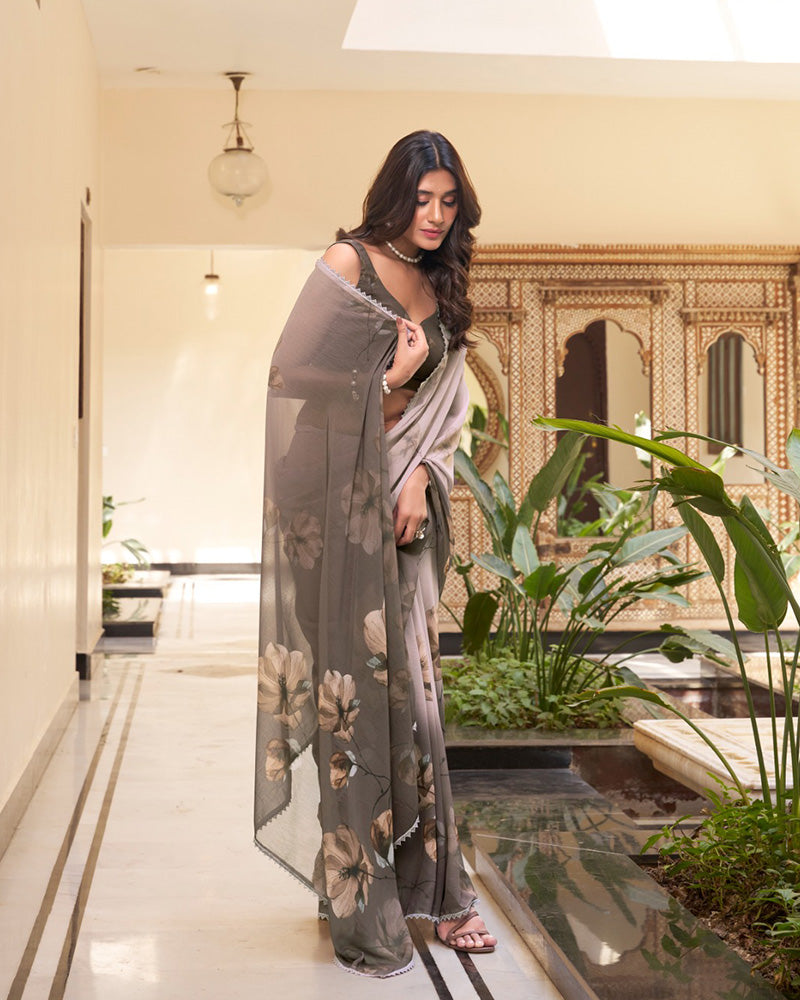 Chikoo Color Weightless Marble Saree - ETHNICDEAL