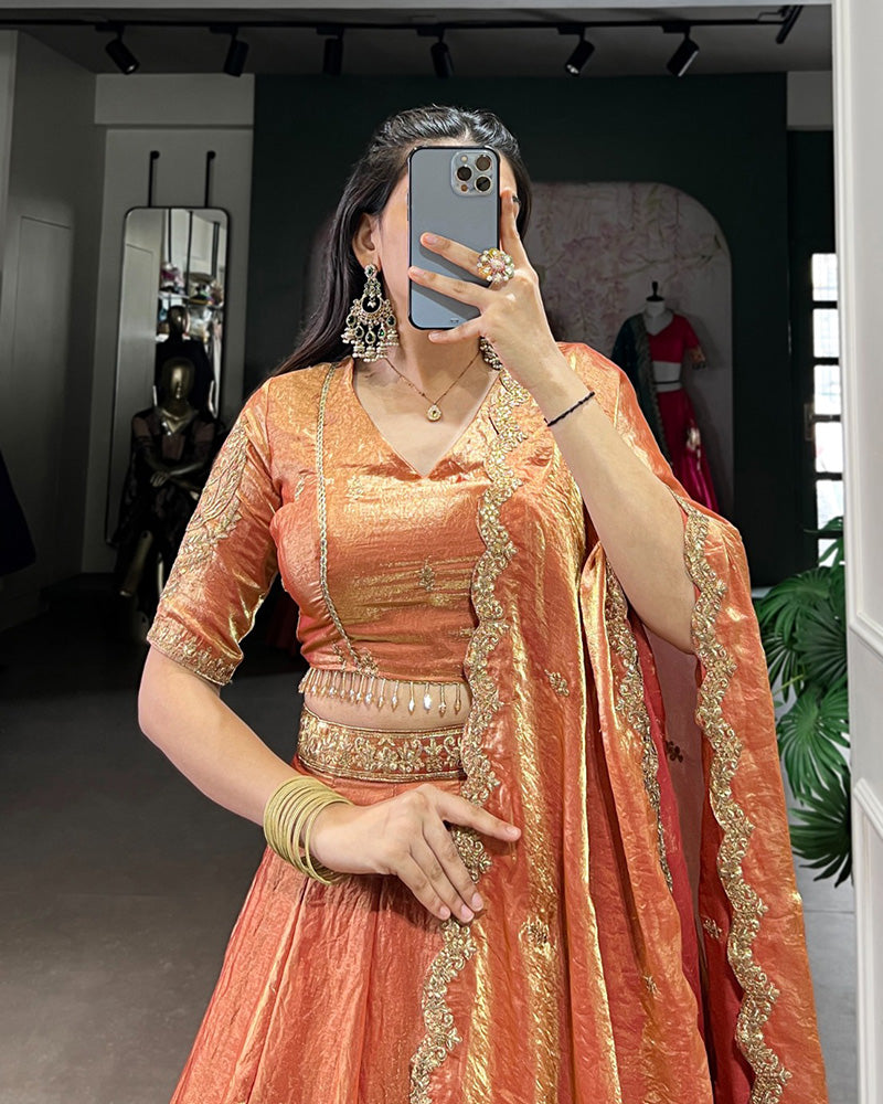 Rust Orange Color Fendi Pastel Lehenga Choli - ETHNICDEAL