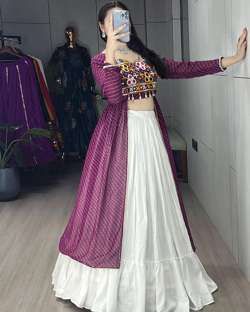 Wine Color Georgette Kurti With Rayon Lehenga - ETHNICDEAL