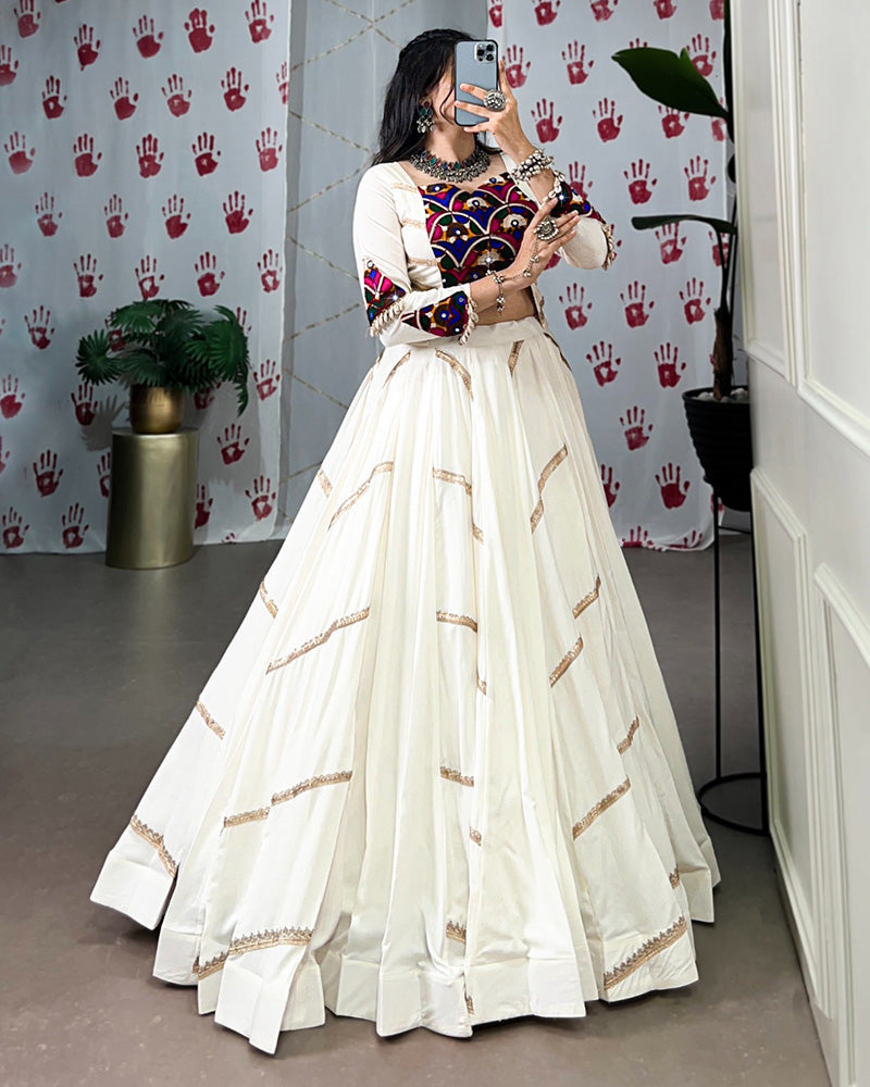 White Color Pure Rayon Navratri Lehenga Choli - ETHNICDEAL