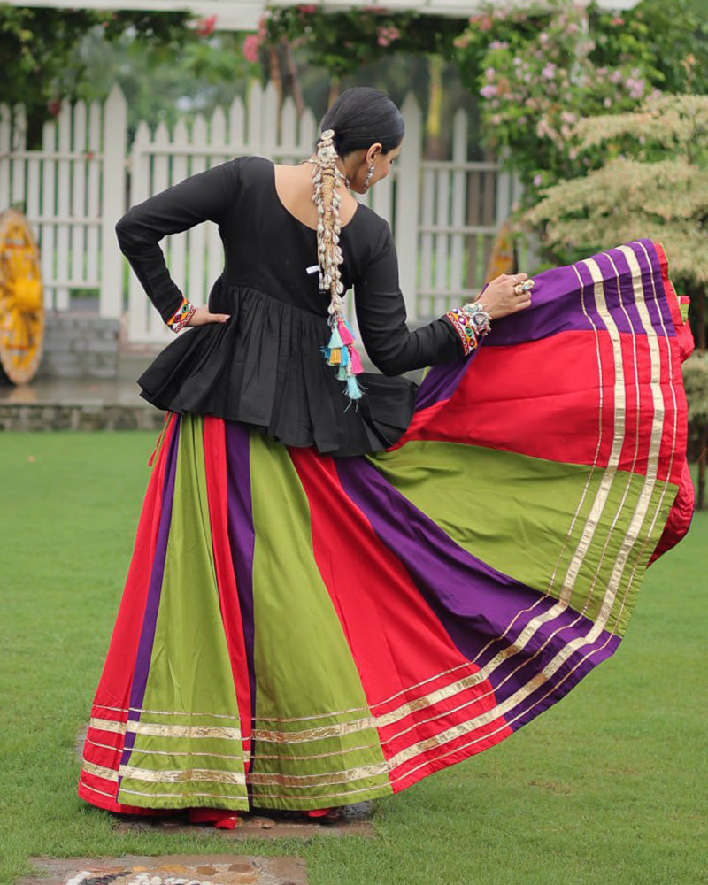 Orange Wine Color Pure Cotton Navratri Lehenga Choli - ETHNICDEAL