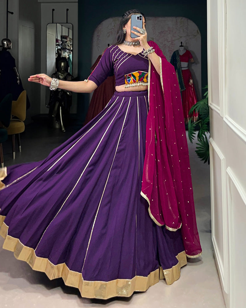 Purple Color Rayon Embossed Navratri Lehenga Choli - ETHNICDEAL