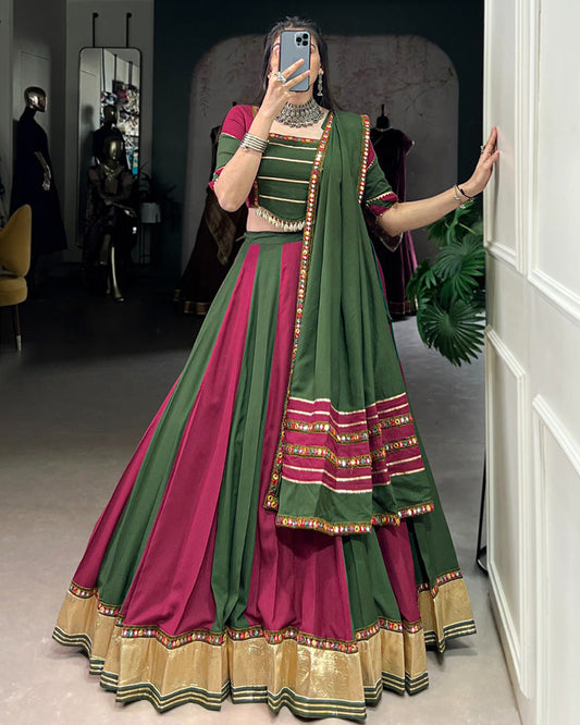 Elegant Dual-Tone Green and Magenta Navtratri Lehenga Choli - ETHNICDEAL