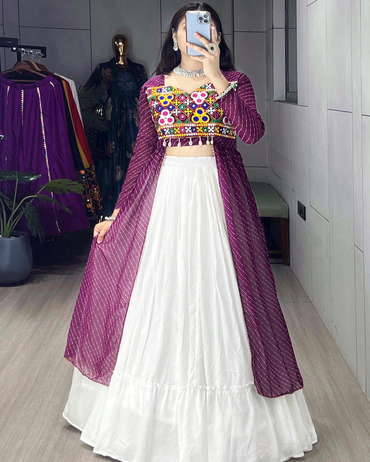 Wine Color Georgette Kurti With Rayon Lehenga - ETHNICDEAL