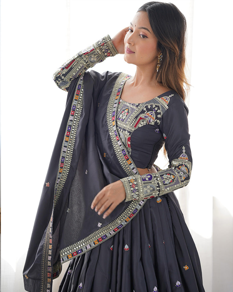 Black Color Natural Crepe Silk Lehenga Choli - ETHNICDEAL