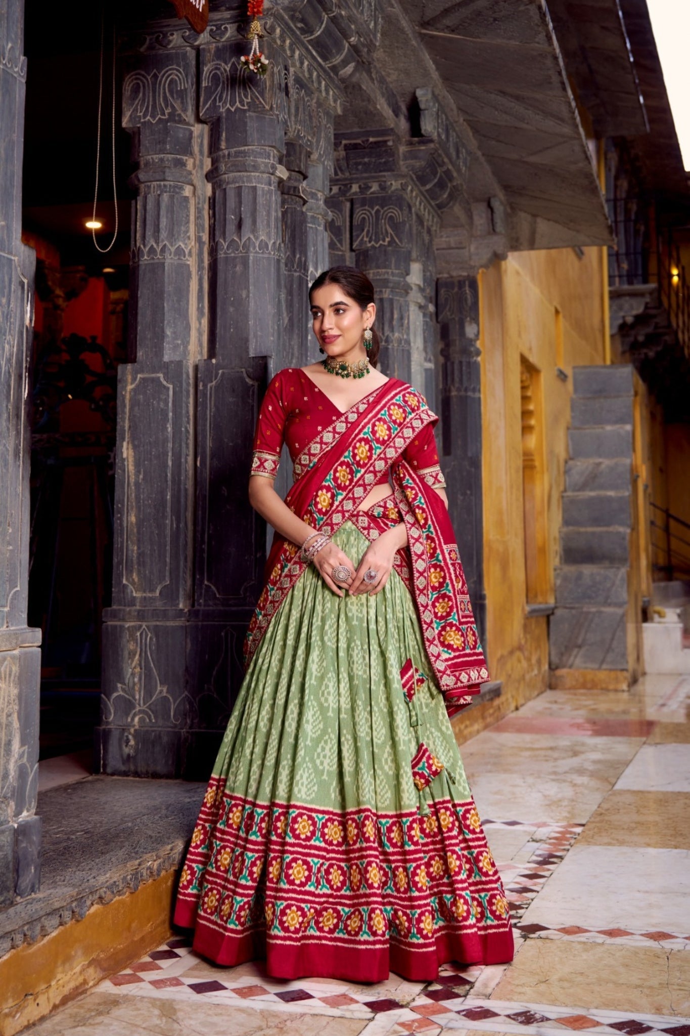 Traditional Ikkat Print Tussar Silk Designer Lehenga Choli - ETHNICDEAL