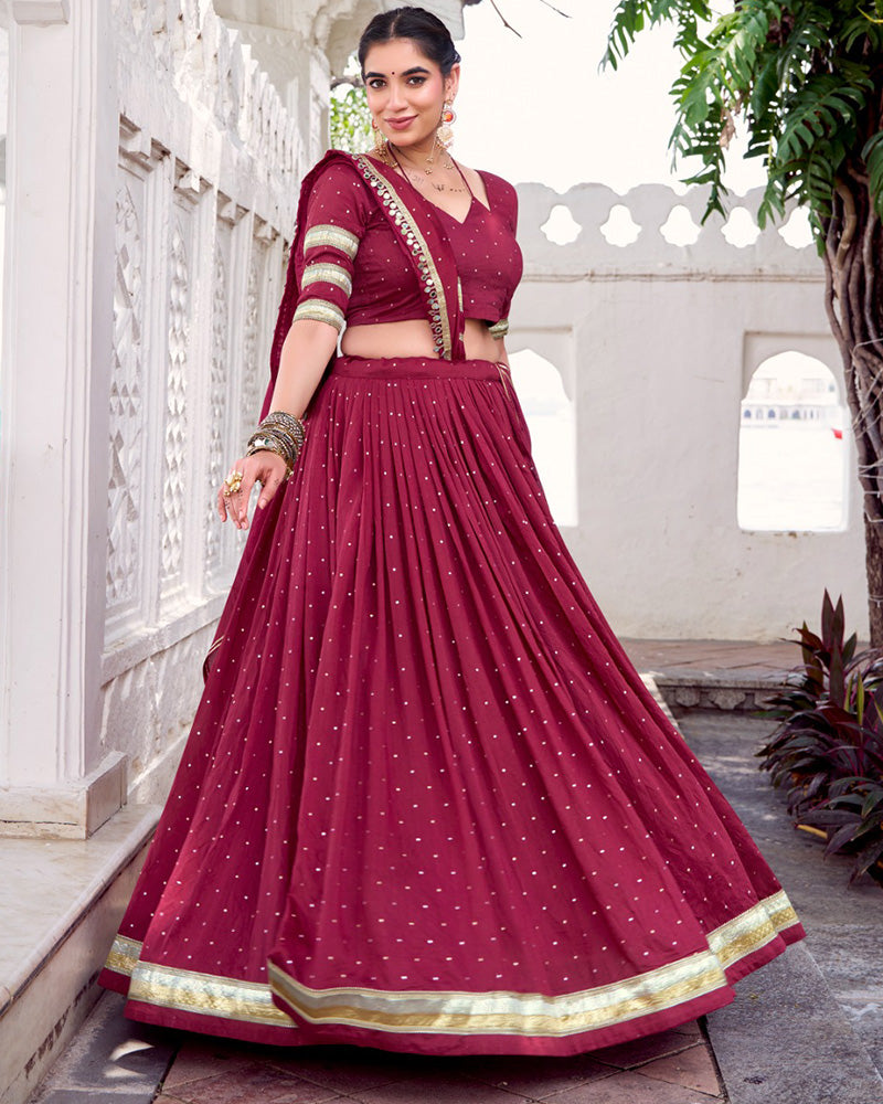 Classic Maroon Color Pure Chanderi Navratri Lehenga Choli - ETHNICDEAL