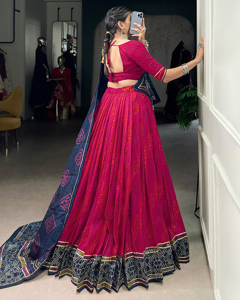 Festive Pink Tussar Silk Bandhej Lehenga Choli for Weddings and Parties - ETHNICDEAL