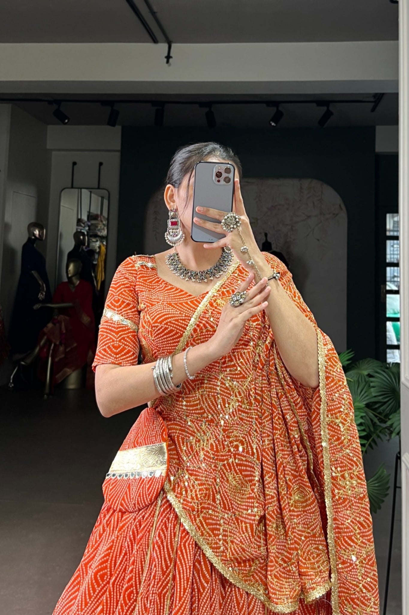 Vibrant Bandhej Print Designer Georgette With Mirror Work Lehenga Choli Set For Wedding And Navratri - ETHNICDEAL