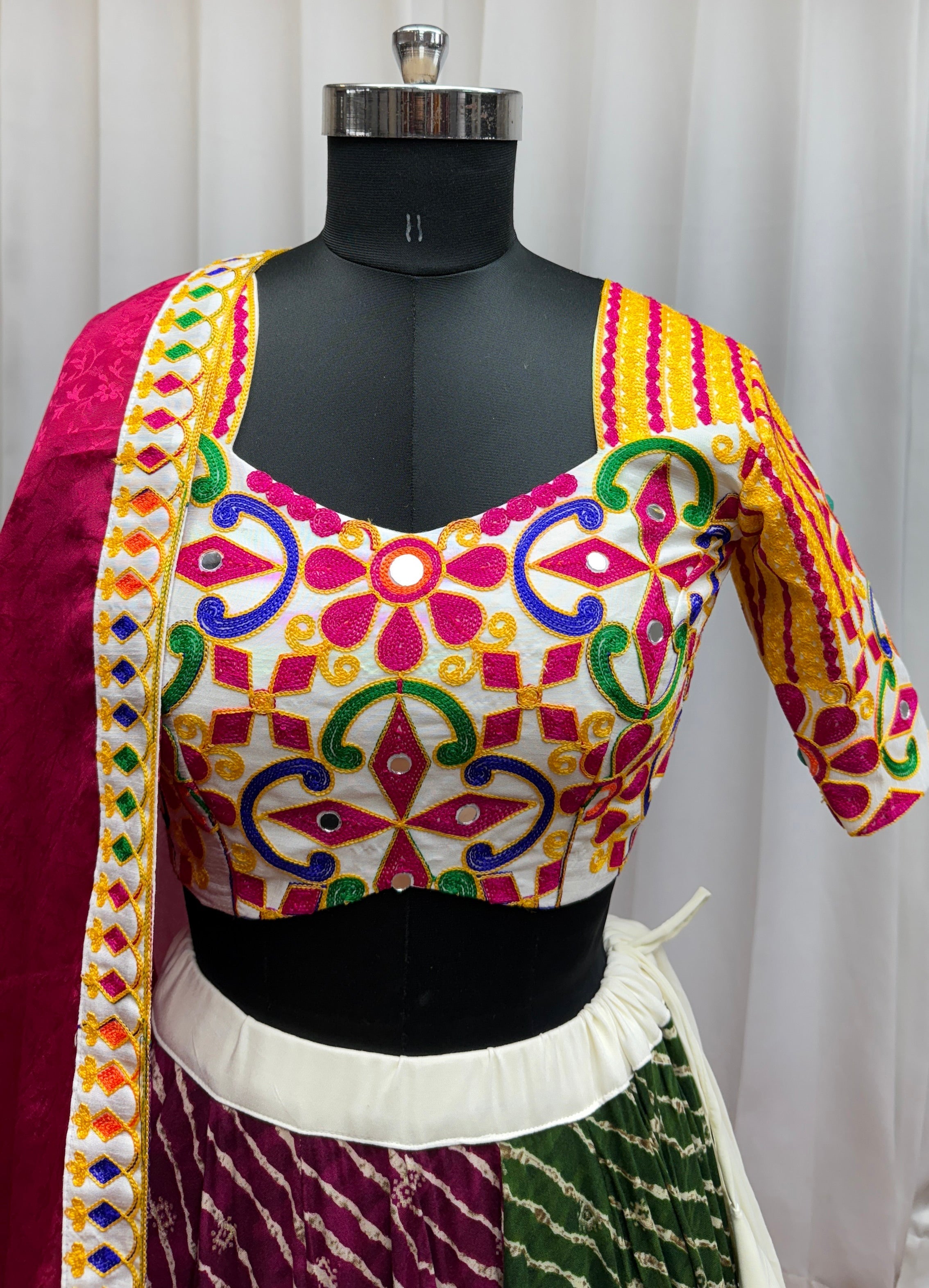 Navratri Designer Beautiful Tread Embroidered With Mirror Work Lehenga Choli - ETHNICDEAL