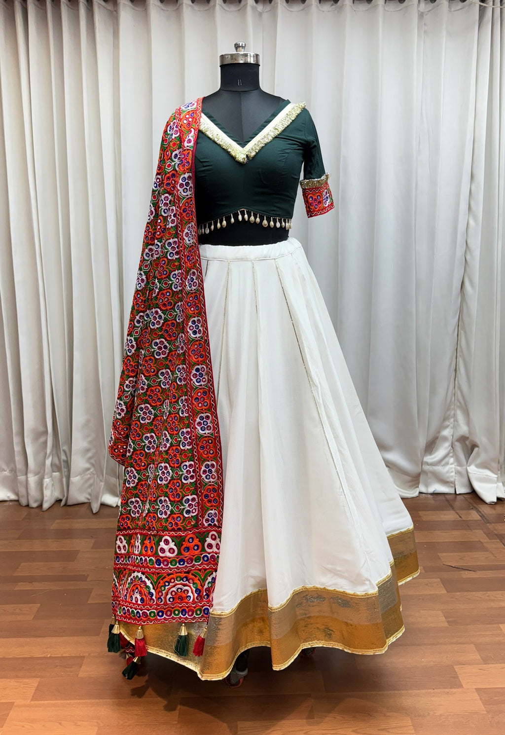 Beautiful White Designer Silk Navratri Special Lehenga Choli Set - ETHNICDEAL