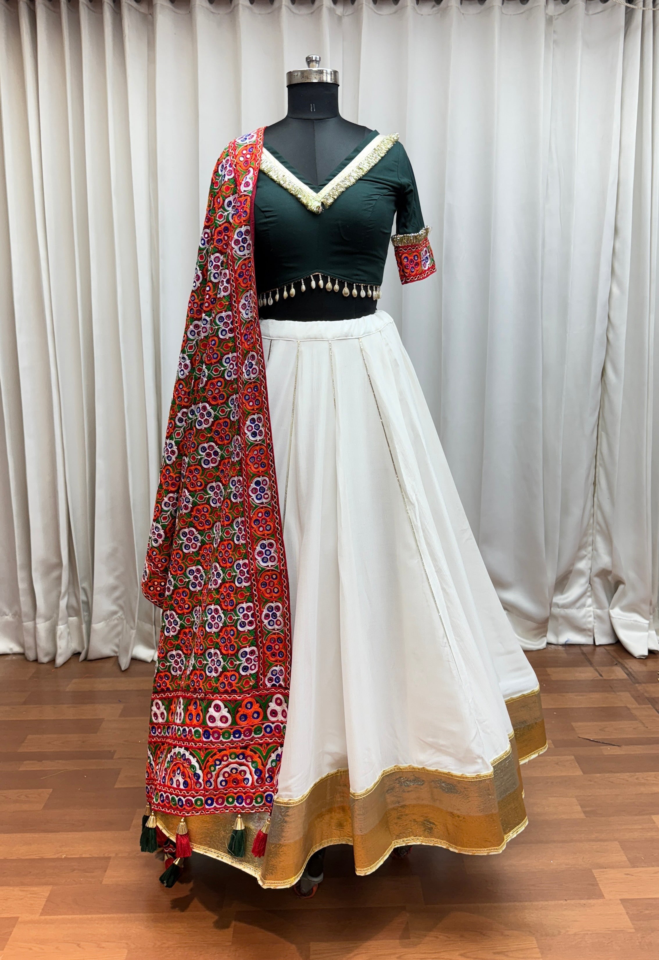 Beautiful White Designer Silk Navratri Special Lehenga Choli Set - ETHNICDEAL