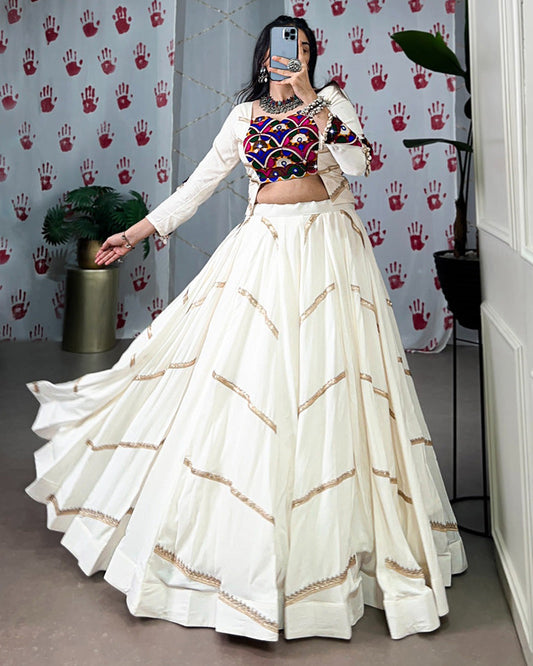 White Color Pure Rayon Navratri Lehenga Choli - ETHNICDEAL